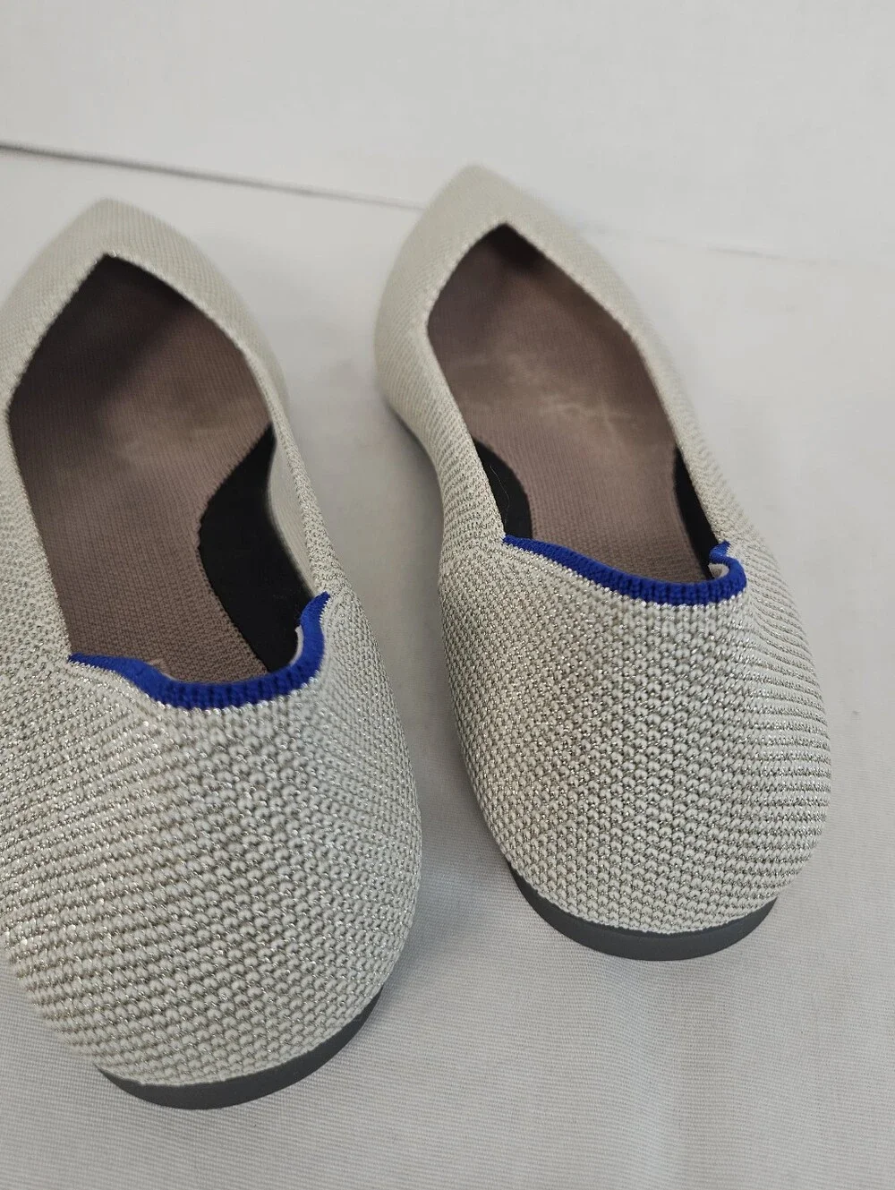 Rothy's Cream Pointed-Toe Flats with Blue Trim